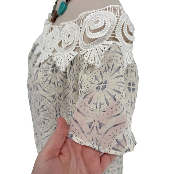 Stone Cold Fox Silk Off Shoulder Mini Dress M 2 Chiara Porcelain Revolve Mosaic - Picture 5 of 16